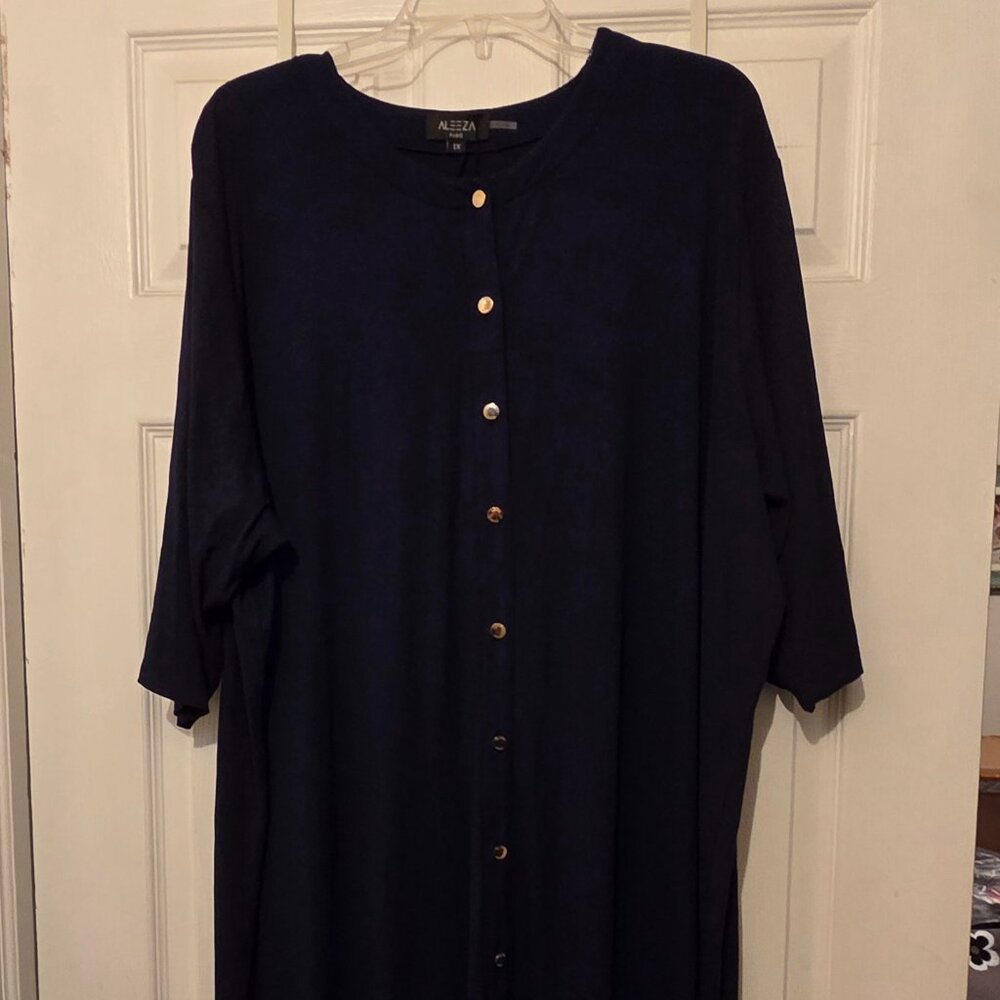 Aleeza Paris Navy Button-Front Maxi Lounge Dress